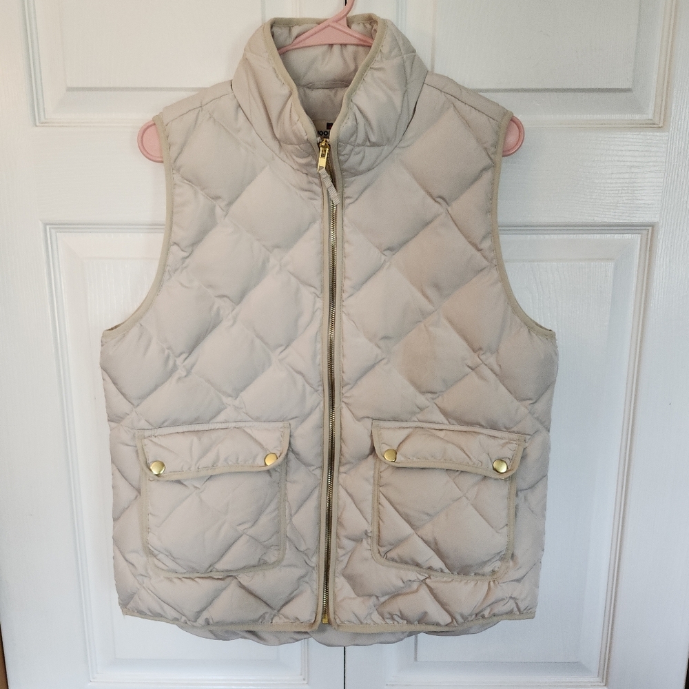 Woolrich Duck Down Puffer Quilted Womens Cream Puffer Full Zip Vest Size L